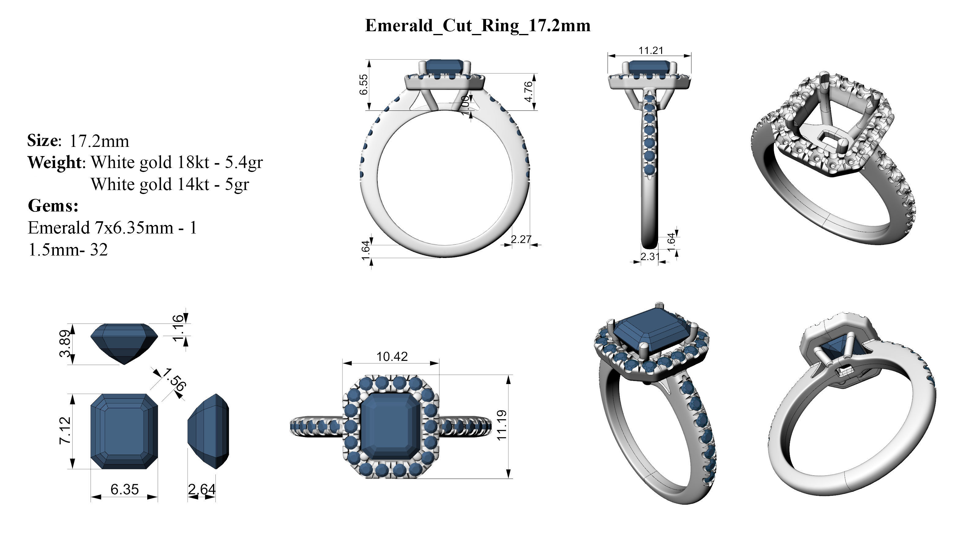 Emerald Cut Ring  3D print model_1