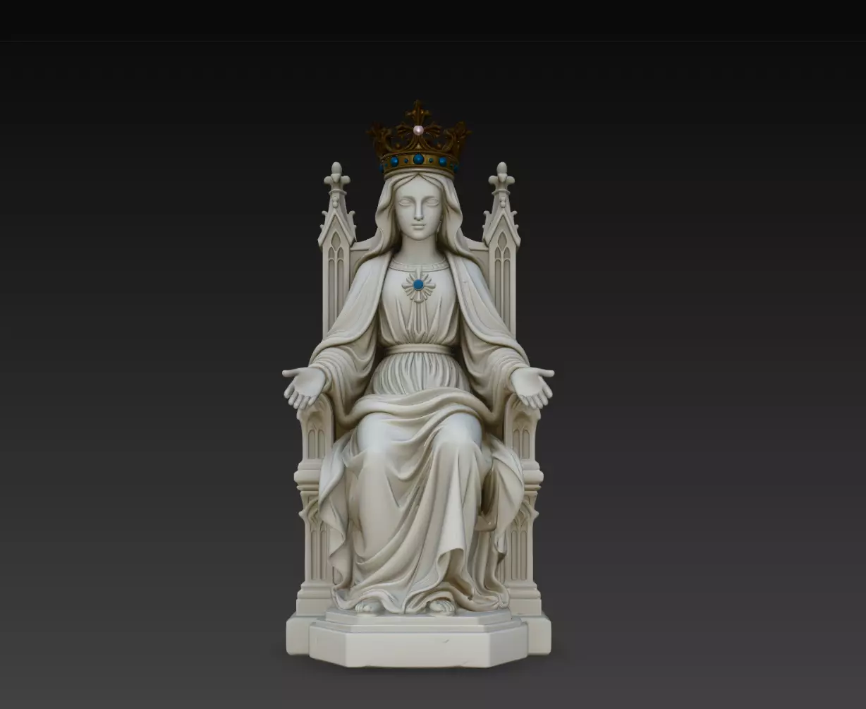 Crowned Virgin Mary Throne Statue Religious STL Print Model 3D print model