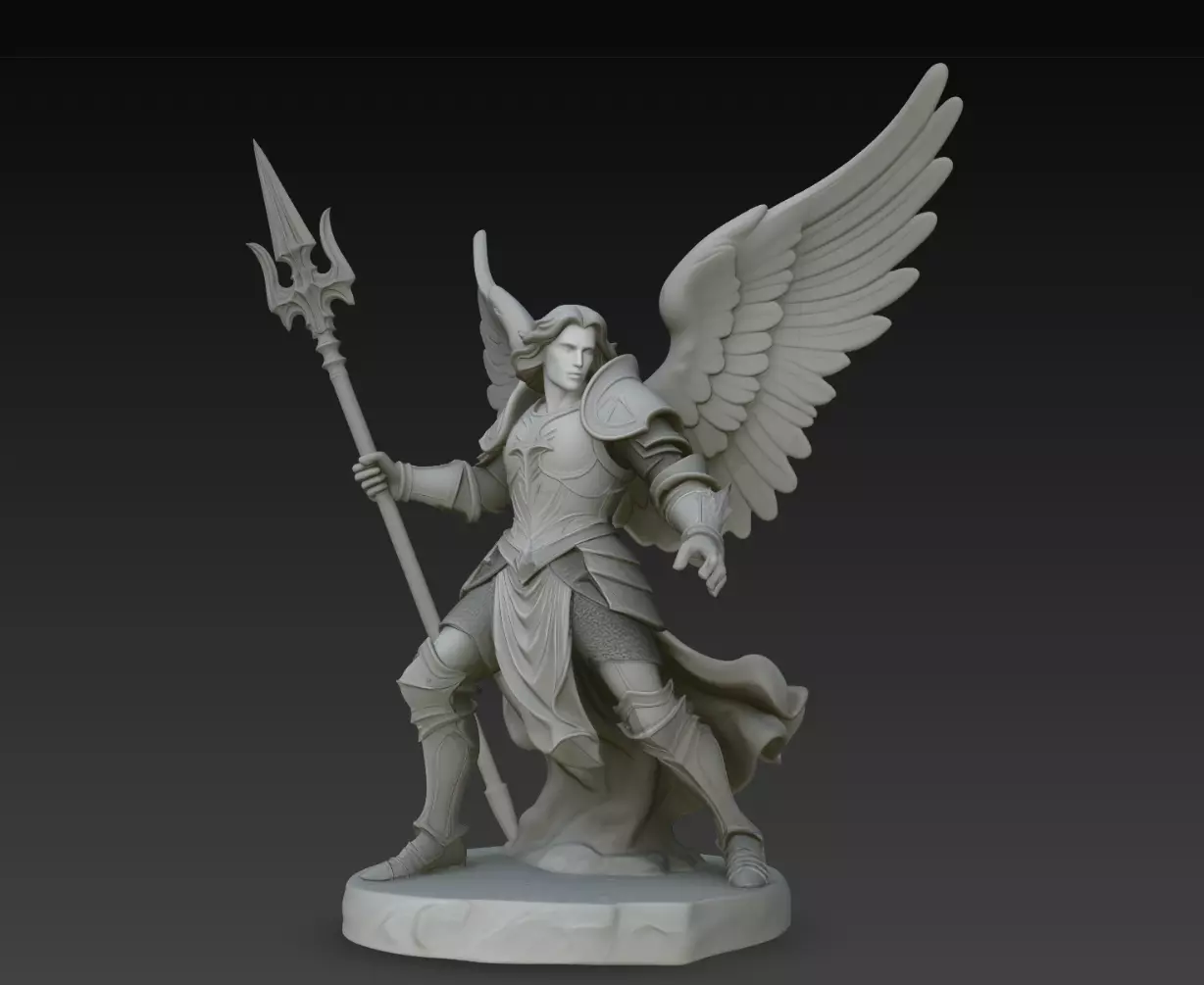 Archangel Spear Warrior Winged Statue STL Print Model 3D print model