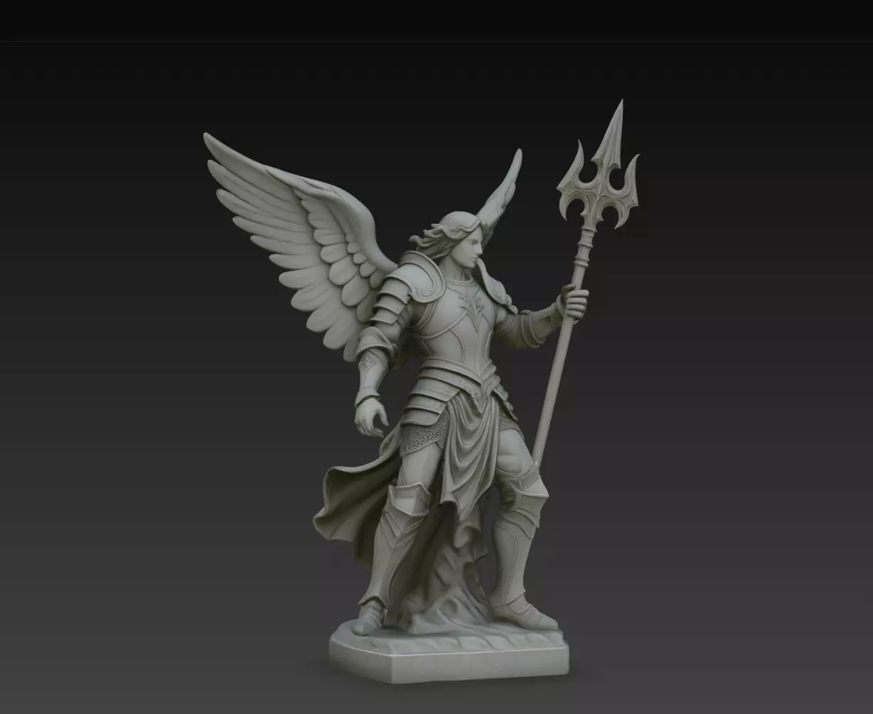 Archangel Warrior Spear Winged Statue STL Print Model 3D print model