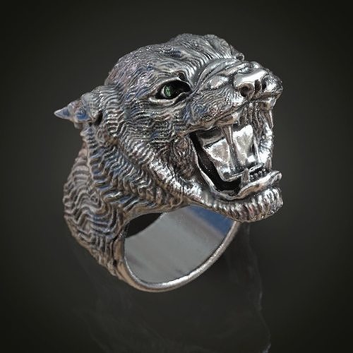 Panther Big Mens Ring with Open Mouth Detailed Wild Animal 3D print model