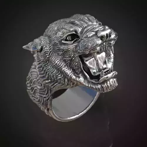 Panther Big Mens Ring with Open Mouth Detailed Wild Animal