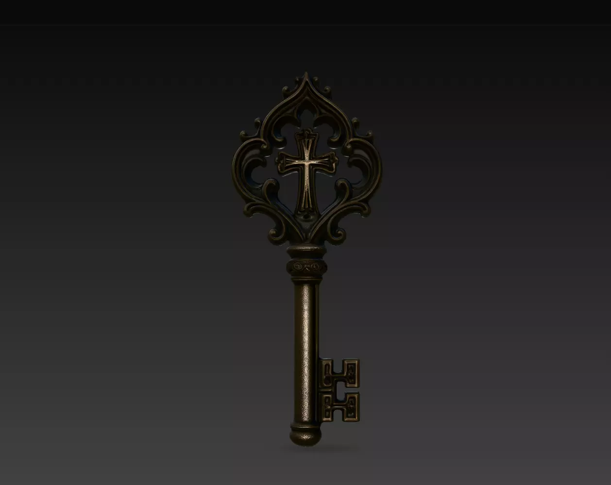 Antique Gothic Crucifix Key STL Medieval Decor Prop Model 3D print model