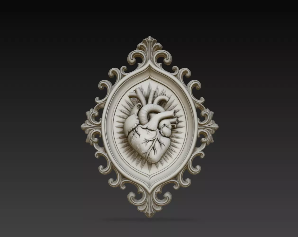 Anatomical Sacred Heart Baroque Relief STL Print Model 3D print model