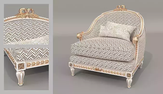 Luxury Classical Armchair and Side Table Set 4 3D model 7