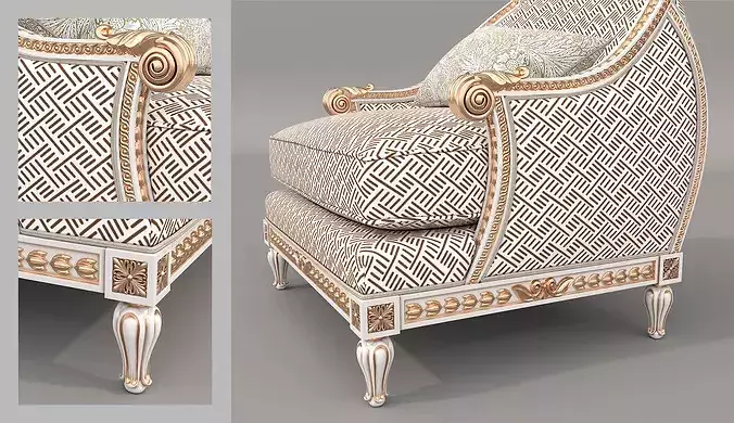 Luxury Classical Armchair and Side Table Set 4 3D model 6