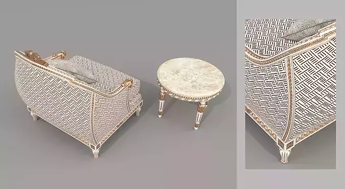 Luxury Classical Armchair and Side Table Set 4 3D model 5