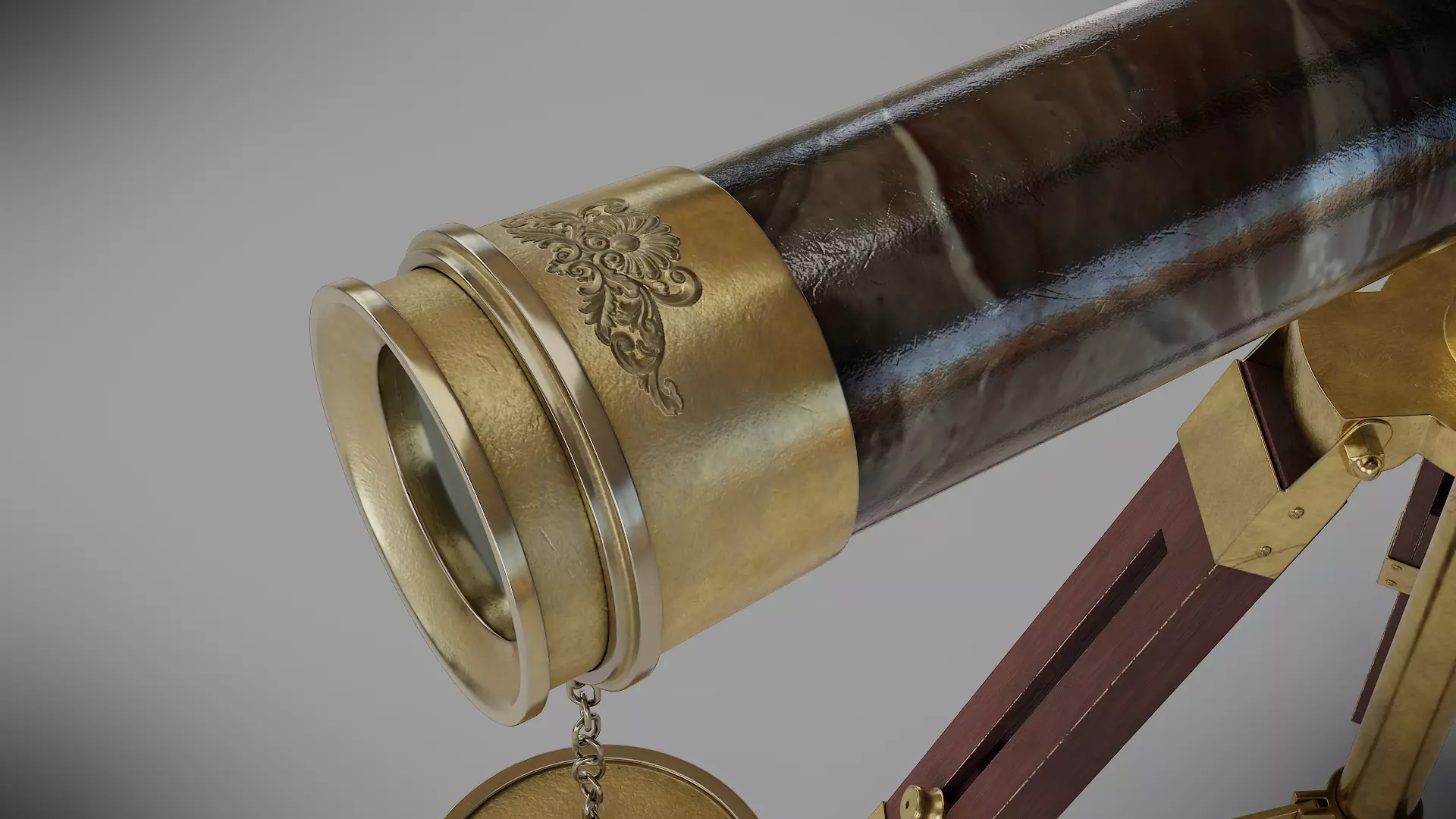 Detailed Vintage Brass Telescope on Tripod 3D model