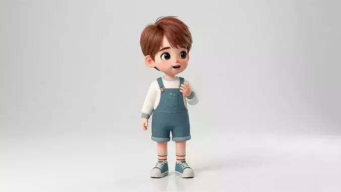 Cute Cartoon Boy Rigged  and Animated Character  T-Pose  