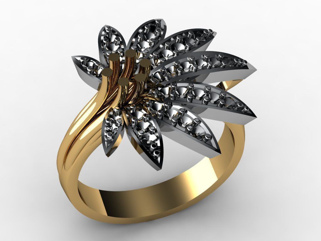 Ring emerald leaf 3D print model_6