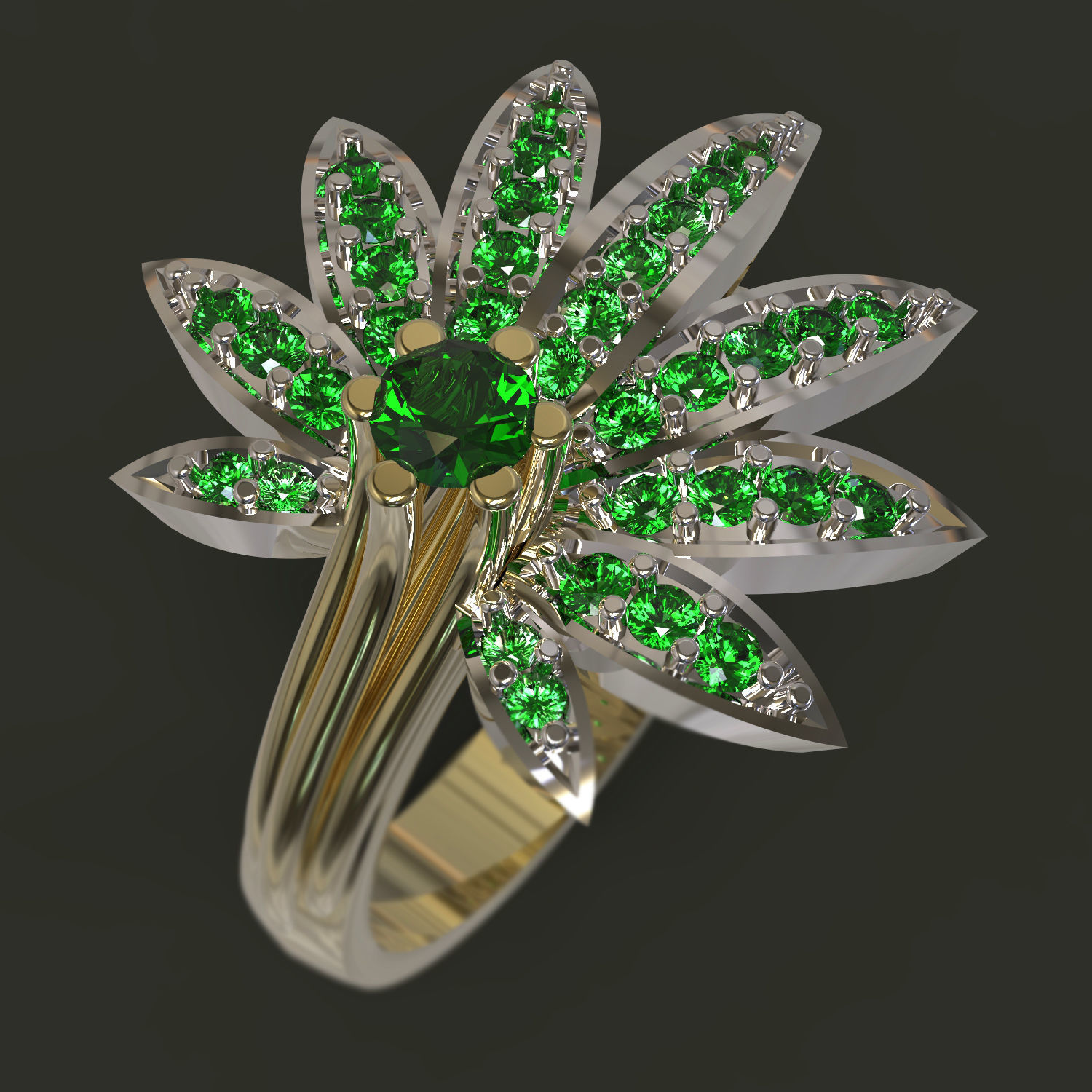 Ring emerald leaf 3D print model_3