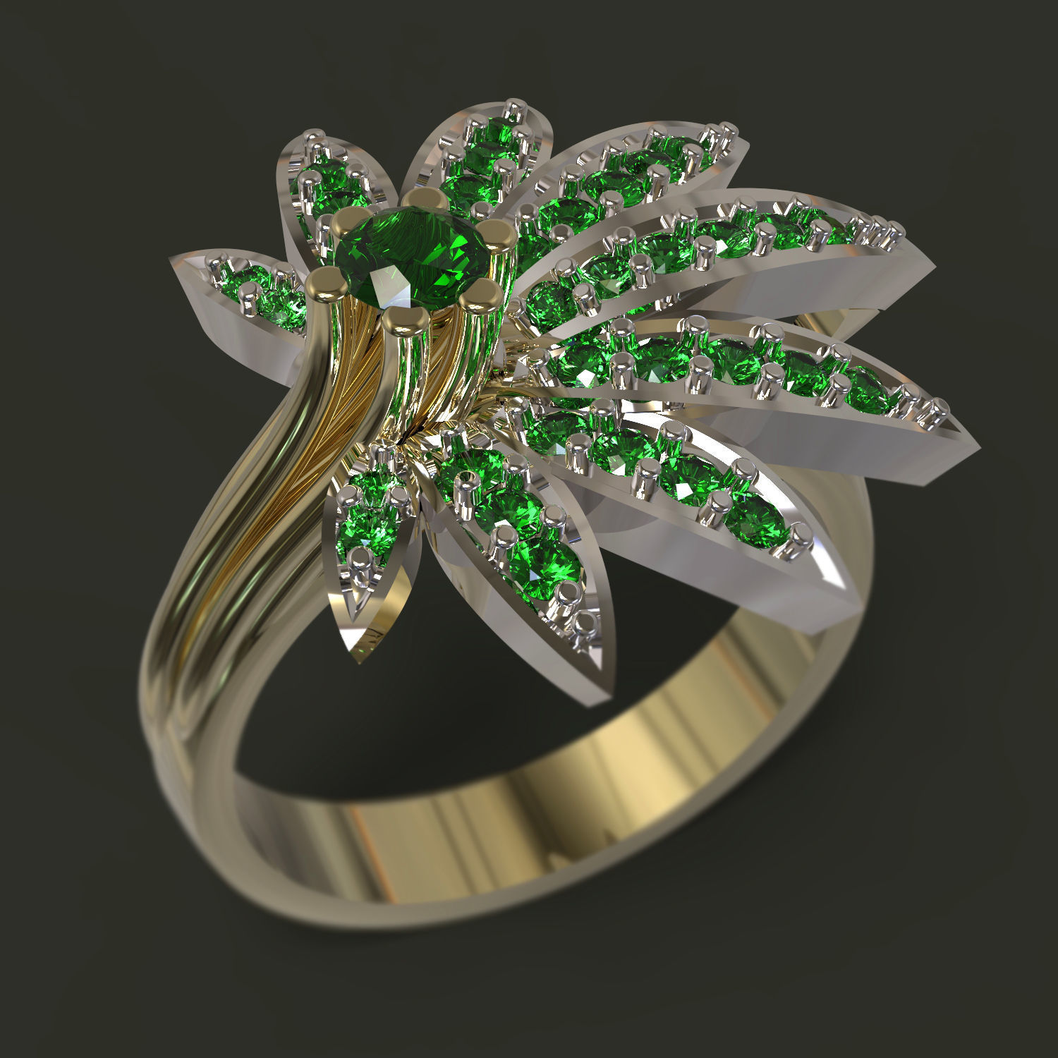 Ring emerald leaf 3D print model_1
