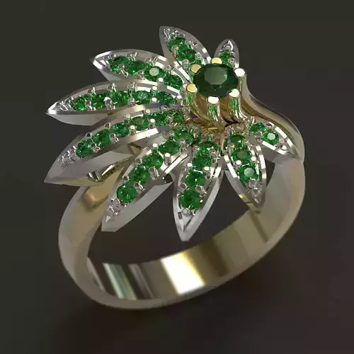 Ring emerald leaf