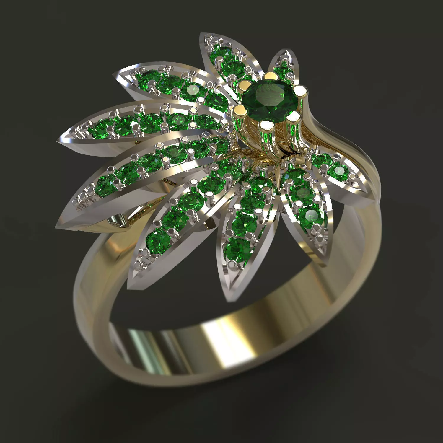 Ring emerald leaf 3D print model_0