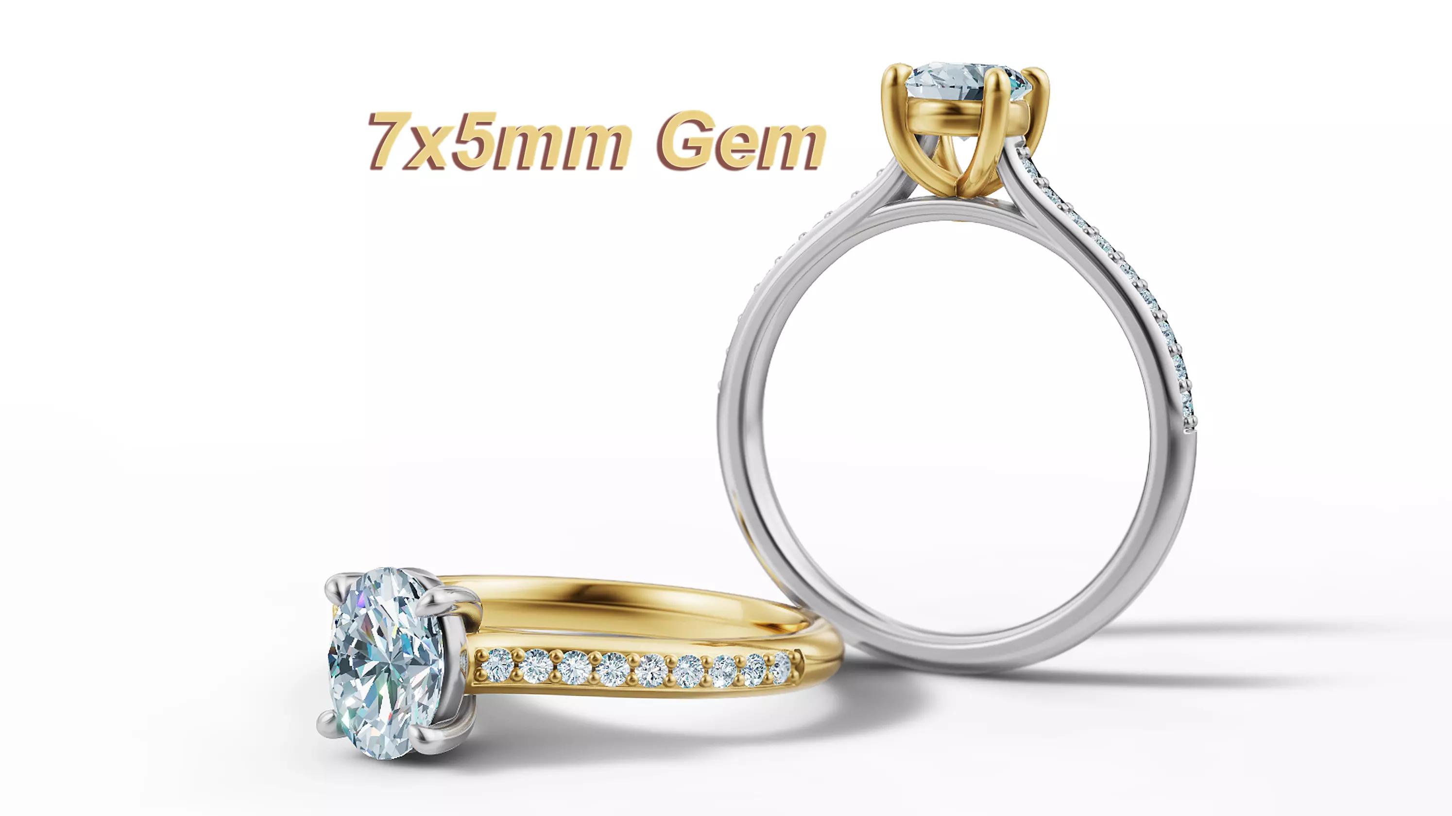 Hidden Halo Ring 7x5 Oval Diamond Engagement Ring 3D print model
