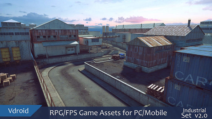 RPG FPS Game Assets for PC Mobile Industrial Set v2 Free low-poly 3D model