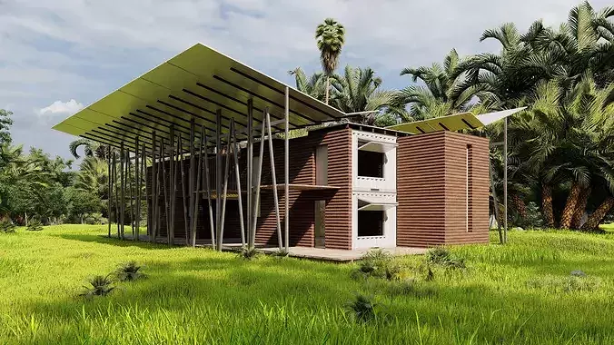 Temporary villa - villa condo - container building 3D model 5