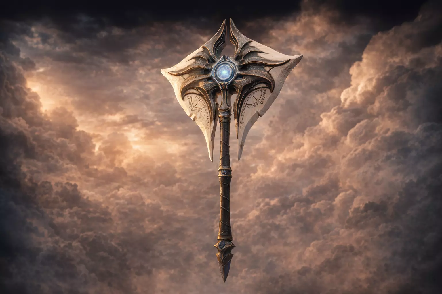 Storm Axe Low Poly Fantasy Weapon Game Ready PBR Model Low-poly 3D model