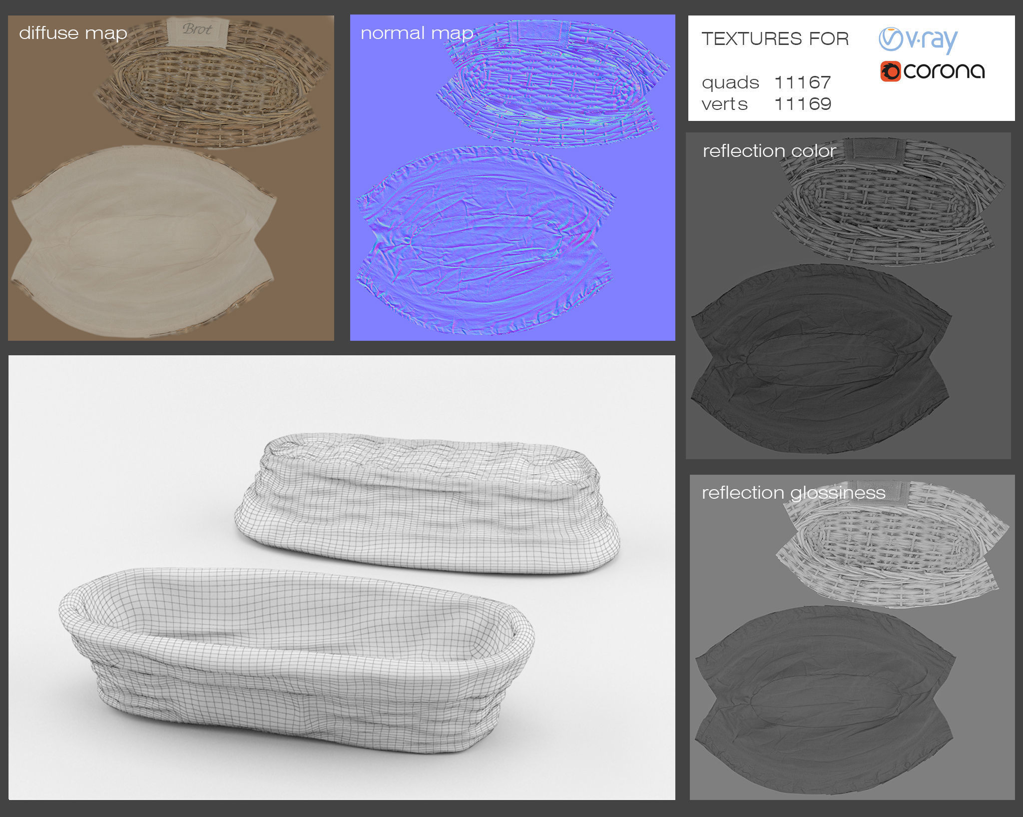 Bread Basket Set 3D model_4