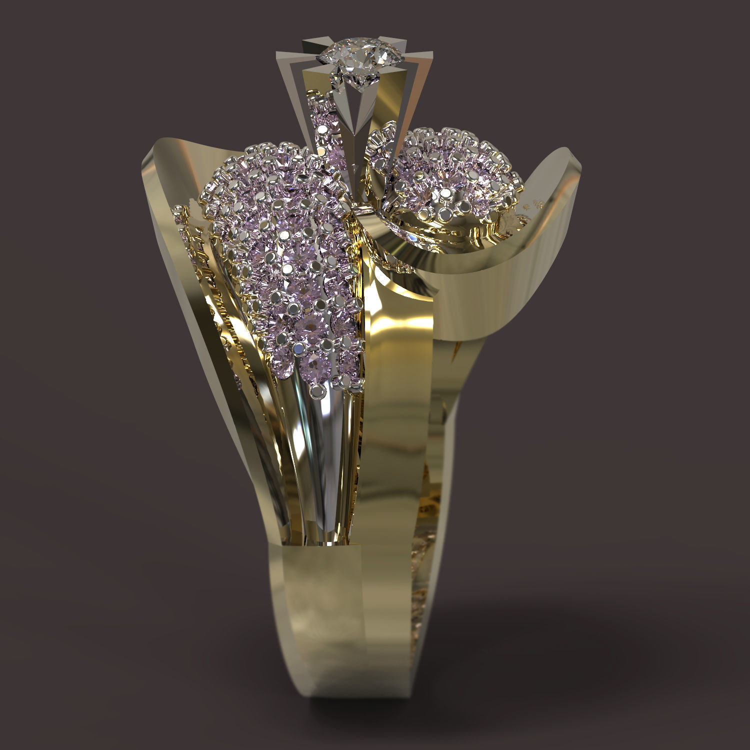 Ring gold with diamonds and sapphires 3D print model_2