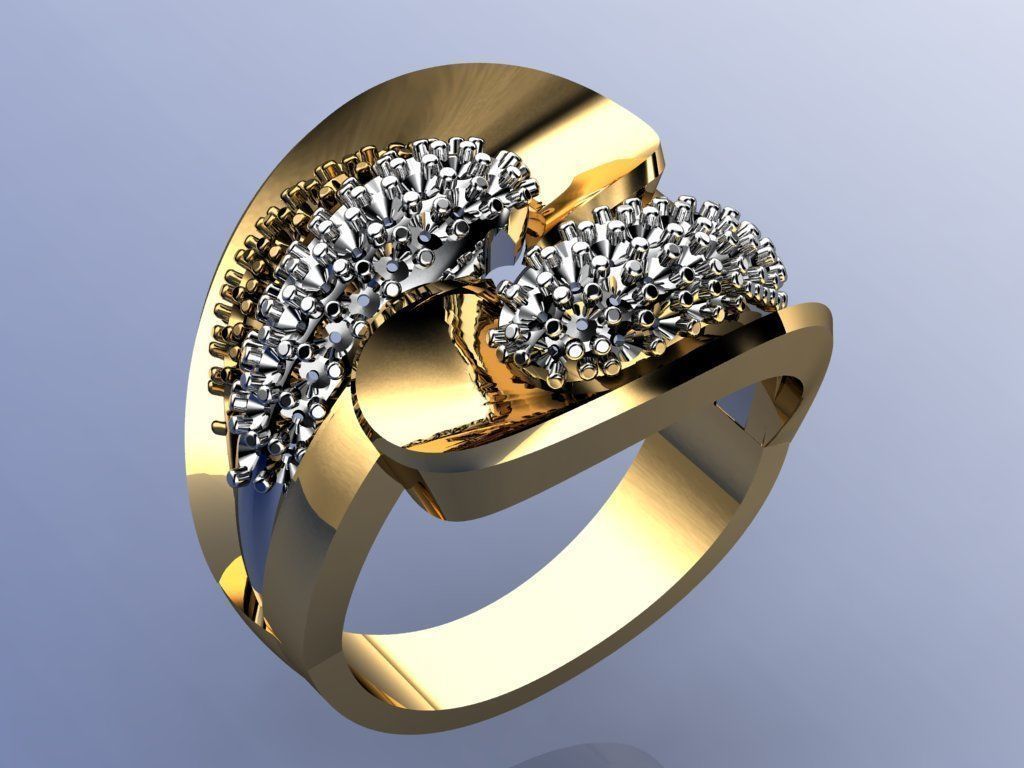 Ring gold with diamonds and sapphires 3D print model_11