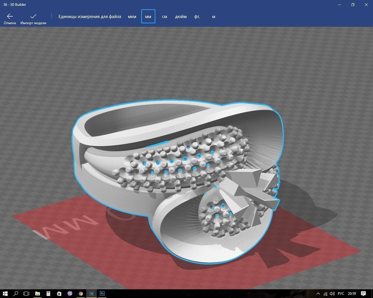 Ring gold with diamonds and sapphires 3D print model_4