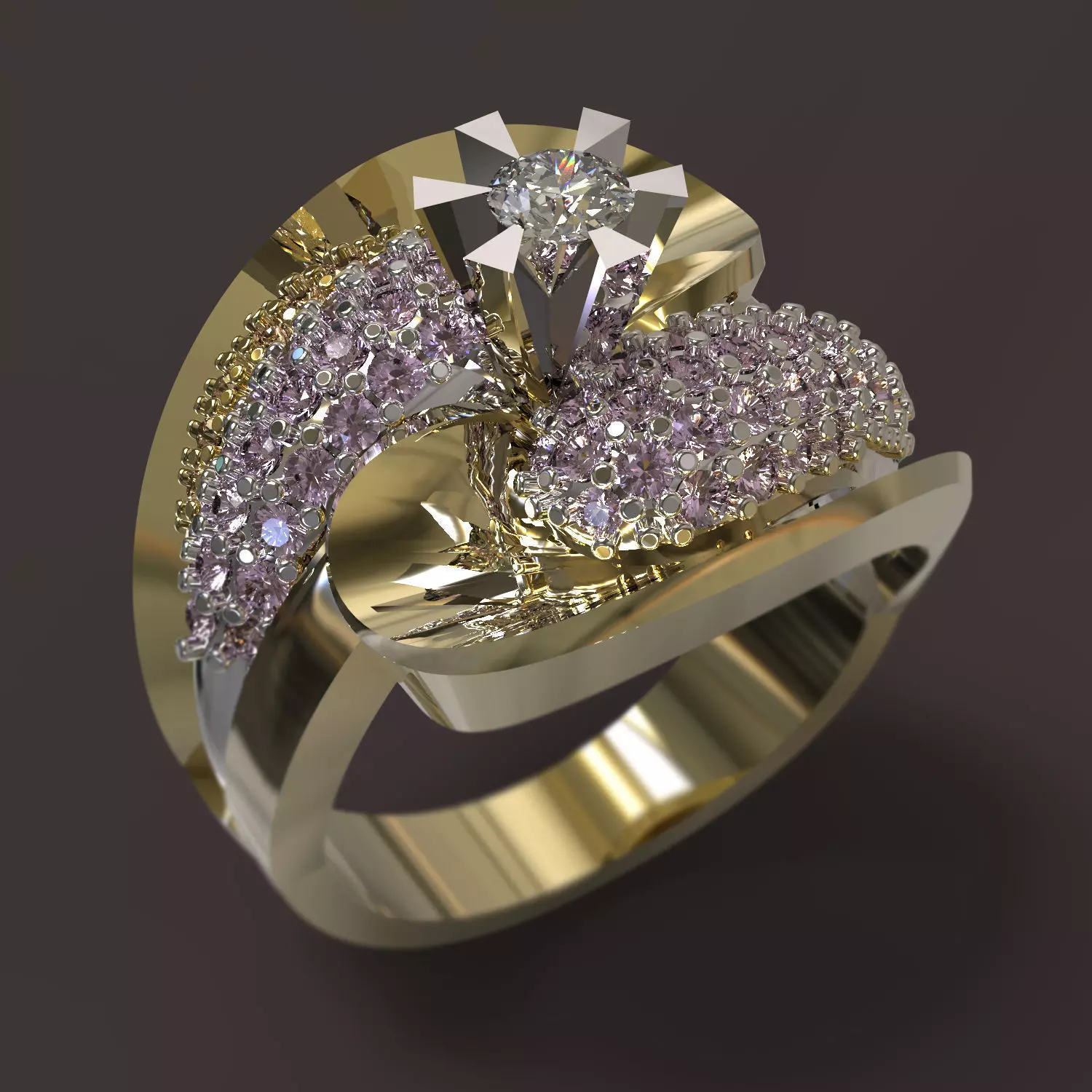 Ring gold with diamonds and sapphires 3D print model_0