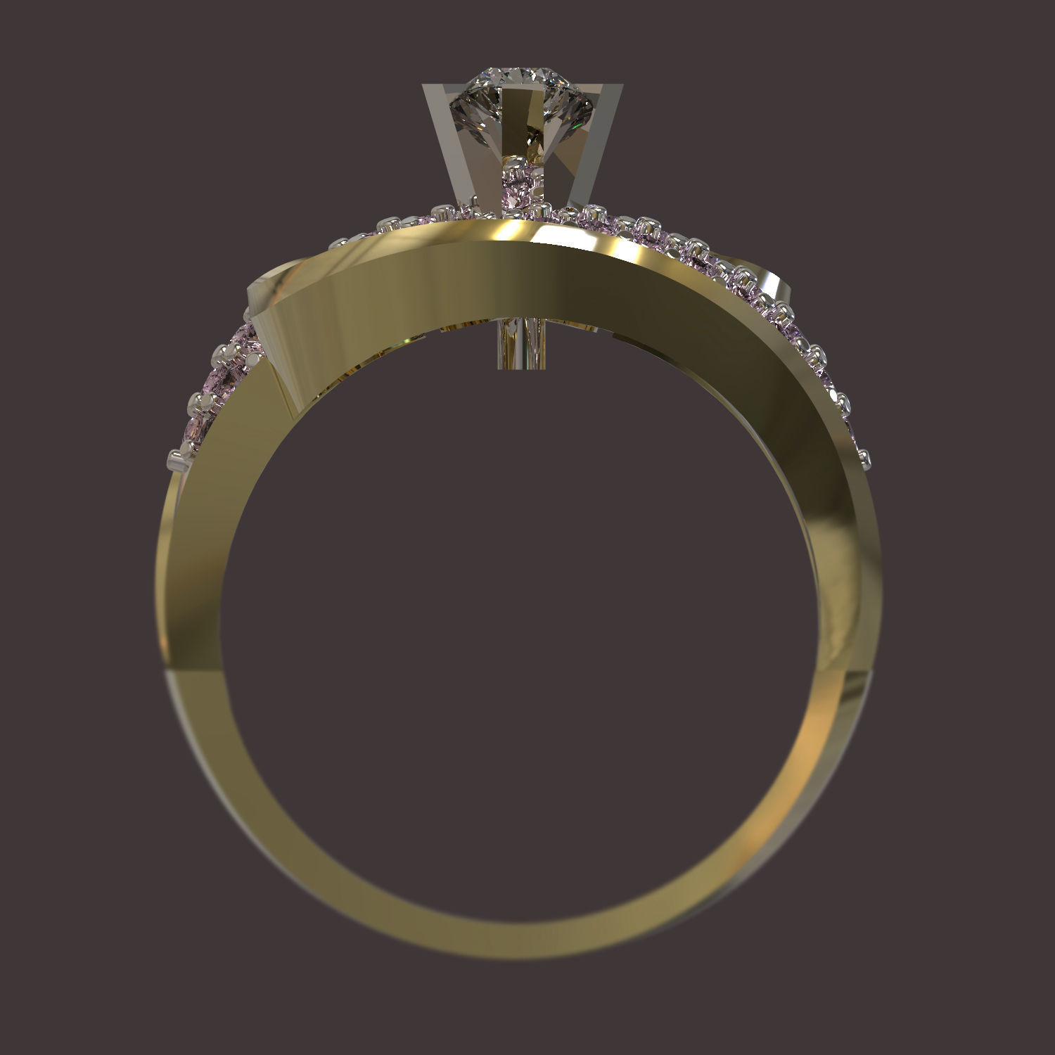 Ring gold with diamonds and sapphires 3D print model_3