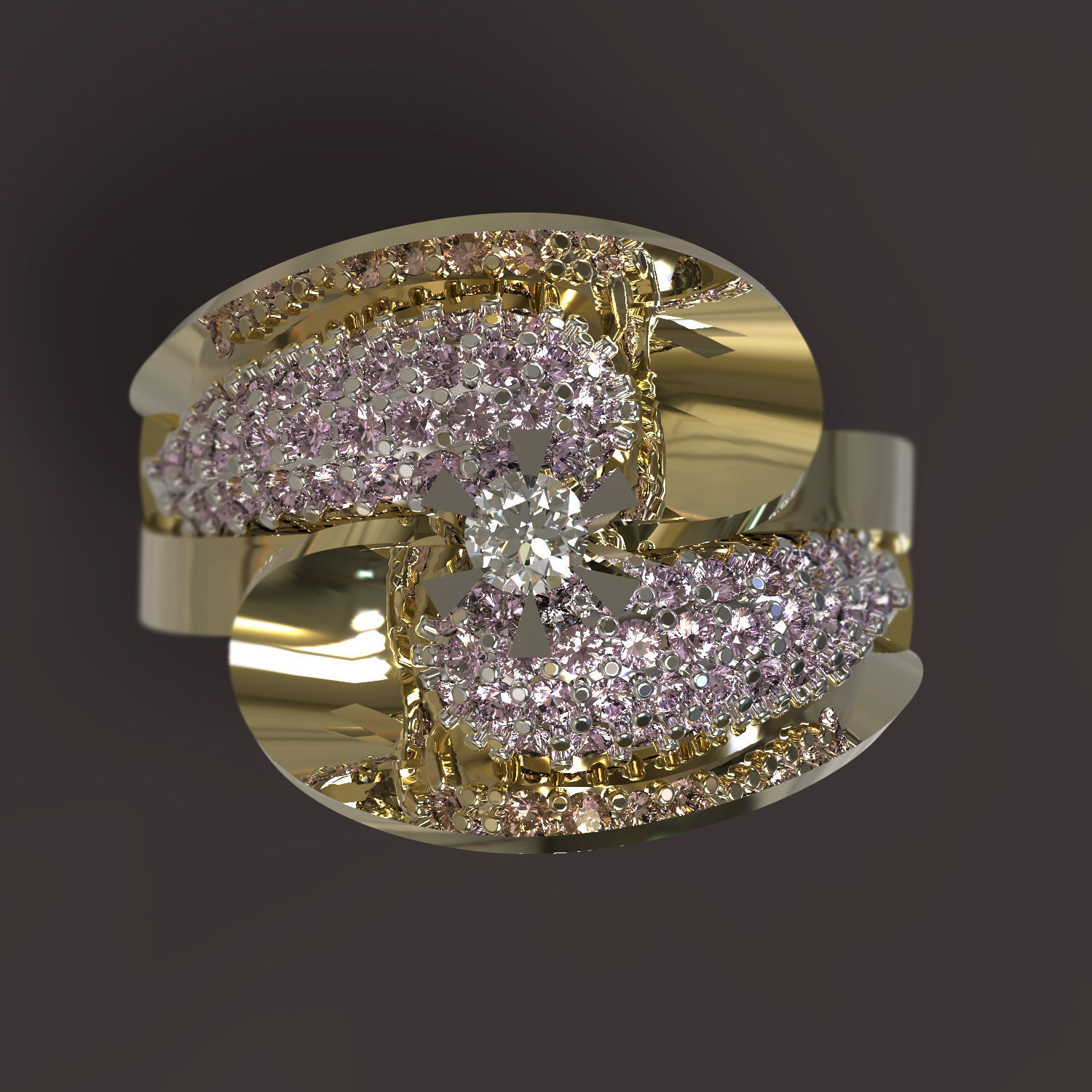 Ring gold with diamonds and sapphires 3D print model_1