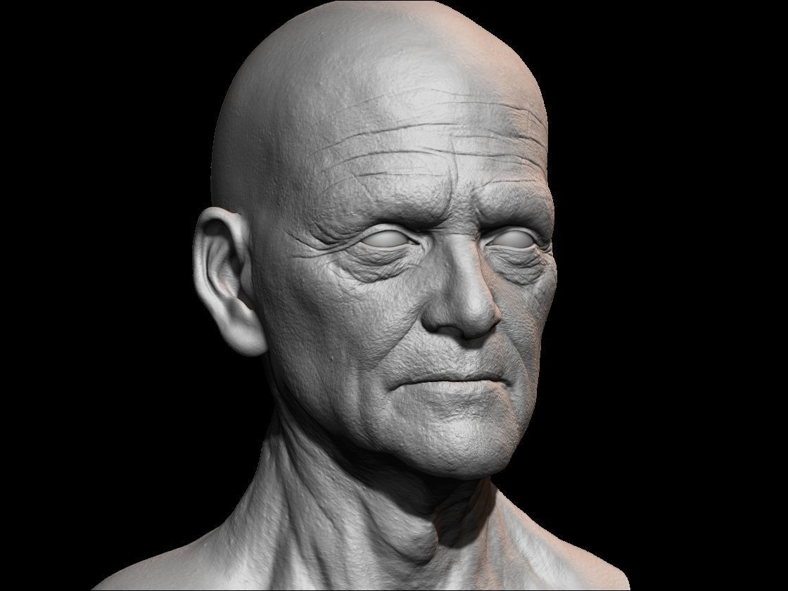 High detailed olde guy face with UV and low poly Low-poly 3D model_1