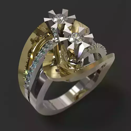 Ring gold and silver with three diamonds