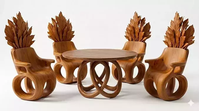 Leaf Wood Furniture Set 3D Model