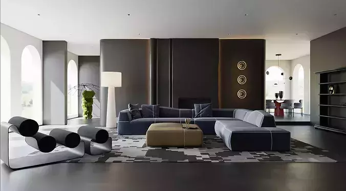 living room 3D model 2