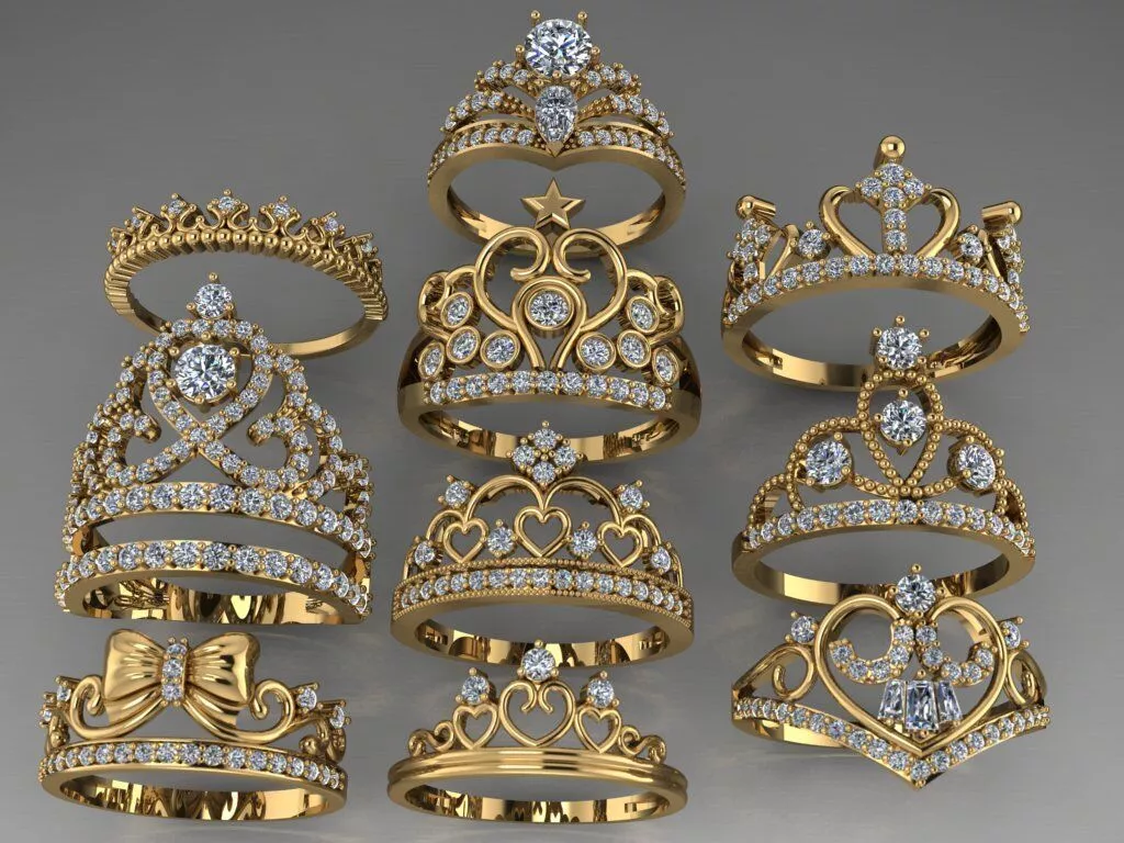 crown diamond ring set 3D print model