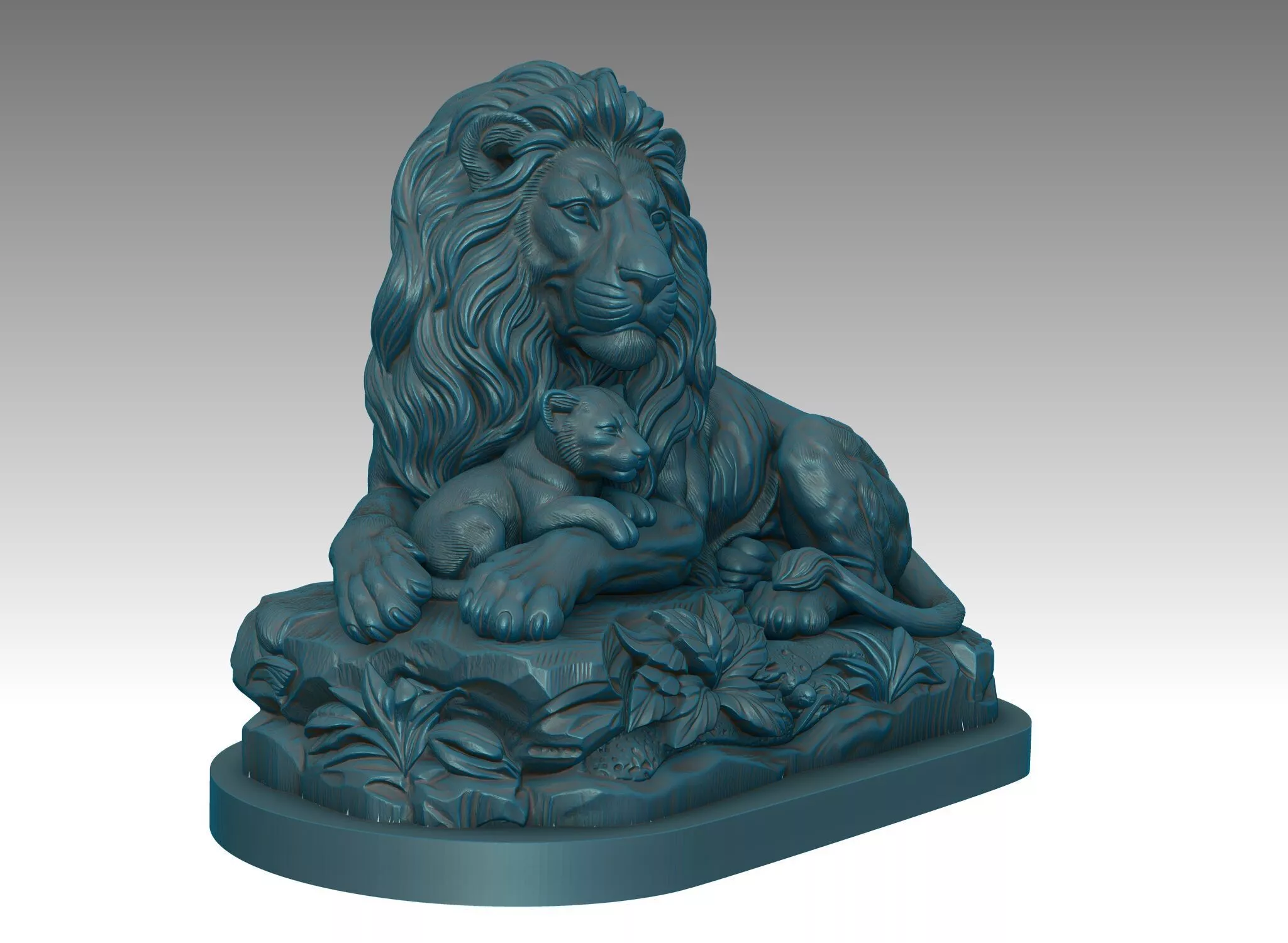 Guardian Lion And Cub Sculpture STL 3D print model