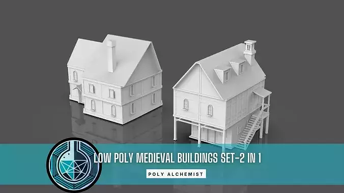 Low Poly Medieval Buildings Set - 2 In 1 Low-poly 3D model
