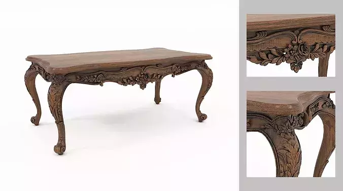 Aristocratic Carved Throne Chairs and Coffee Table Set 3D model 7
