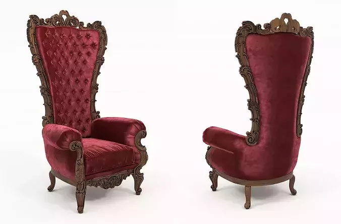 Aristocratic Carved Throne Chairs and Coffee Table Set 3D model 6
