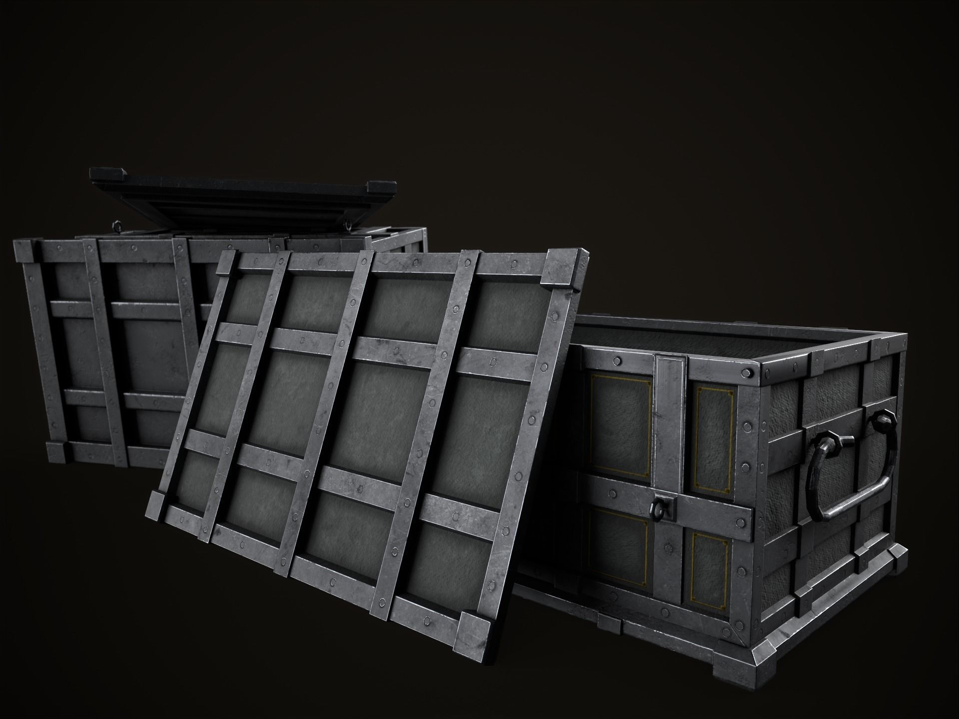 Game Ready Metal Crate with Lid Low-poly 3D model_5