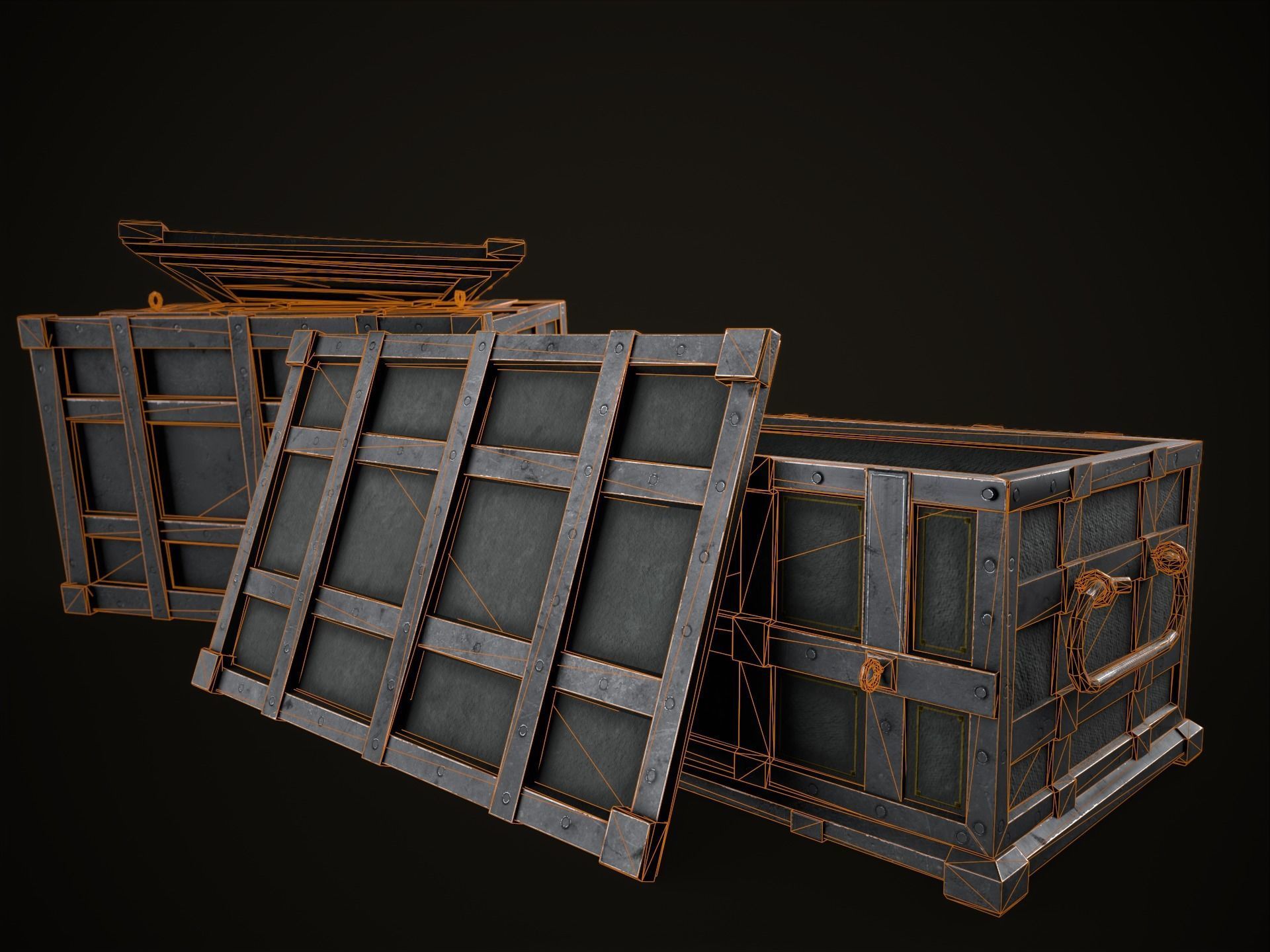 Game Ready Metal Crate with Lid Low-poly 3D model_6