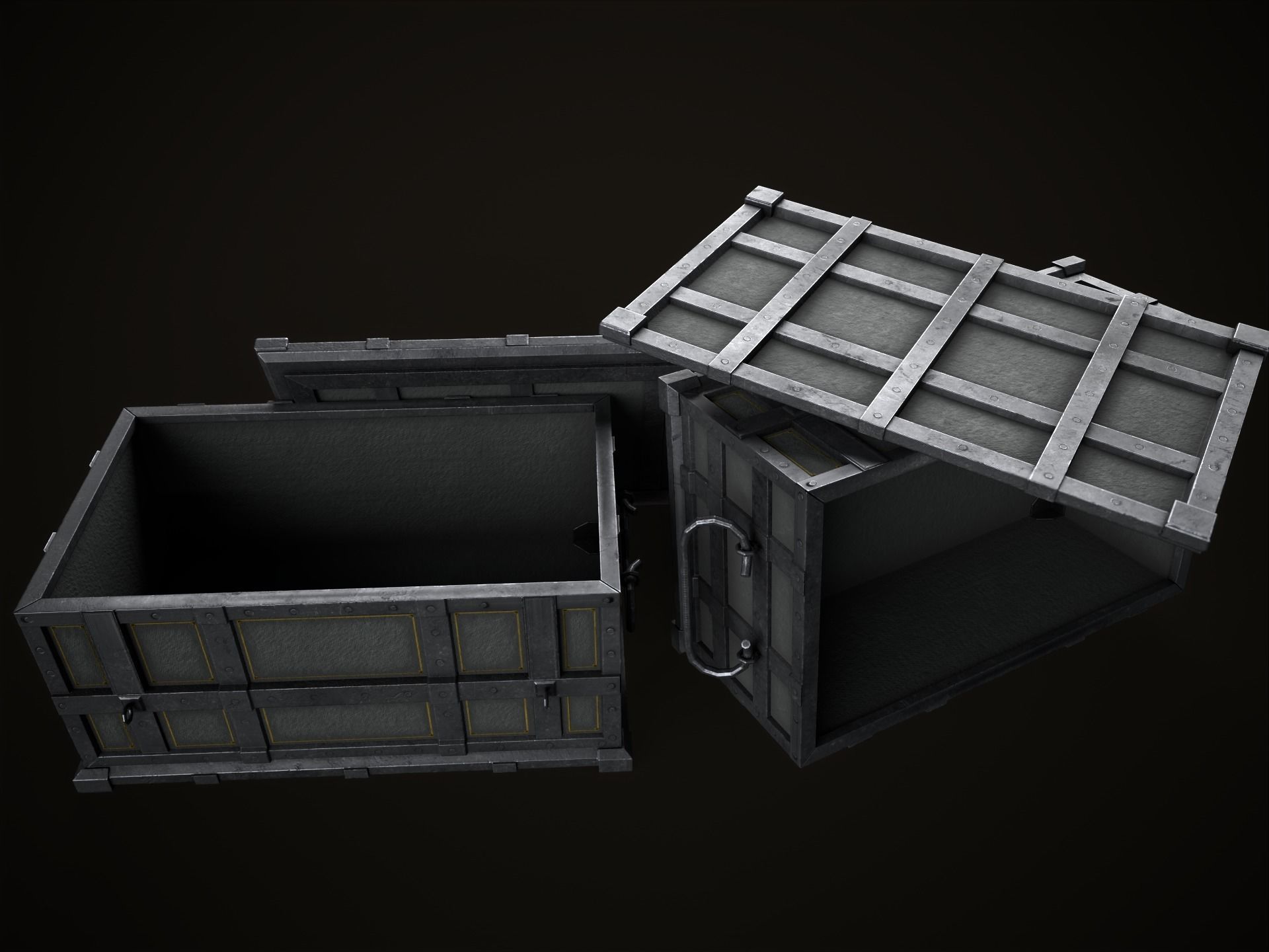 Game Ready Metal Crate with Lid Low-poly 3D model_11