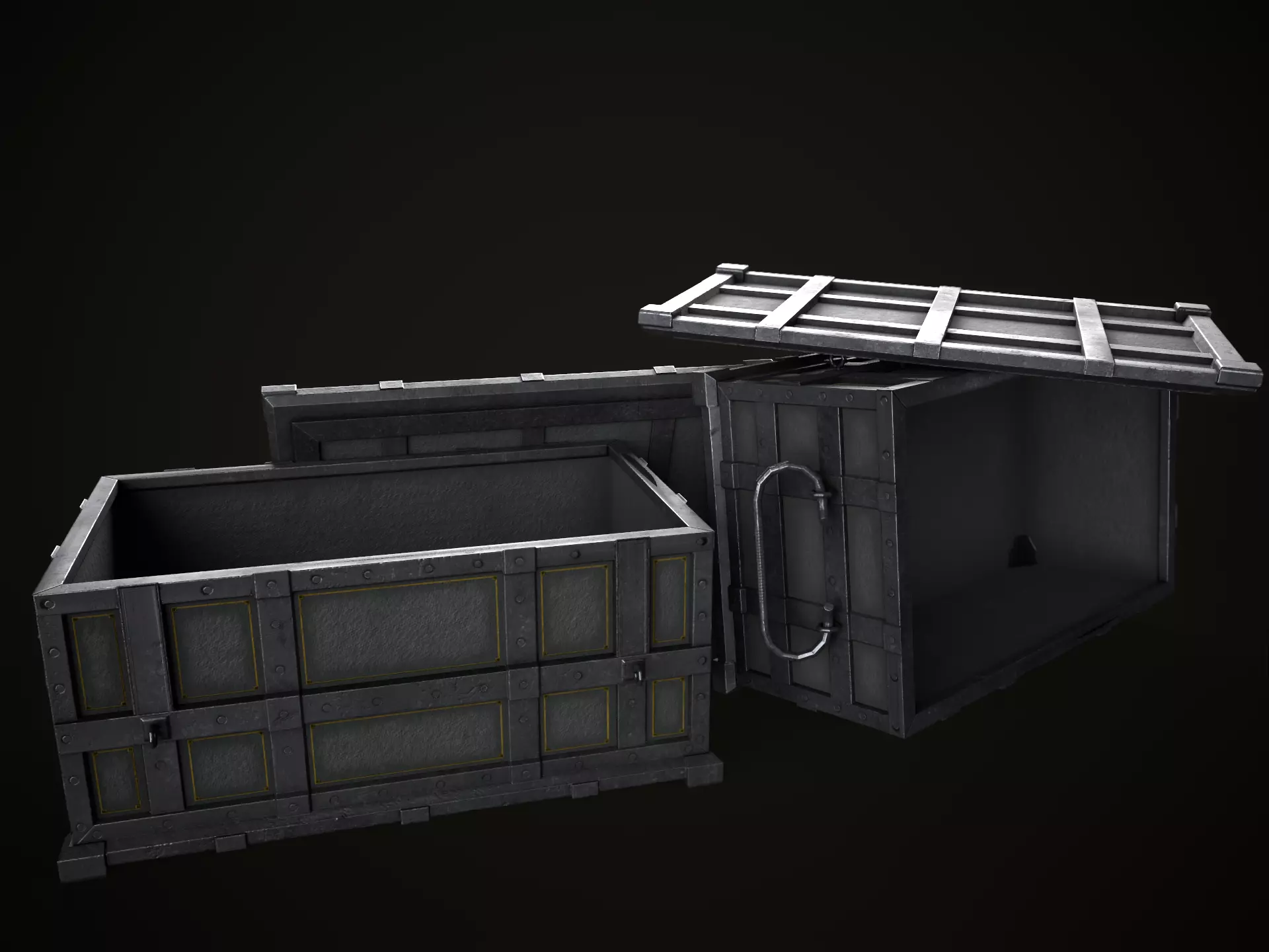 Game Ready Metal Crate with Lid Low-poly 3D model_0