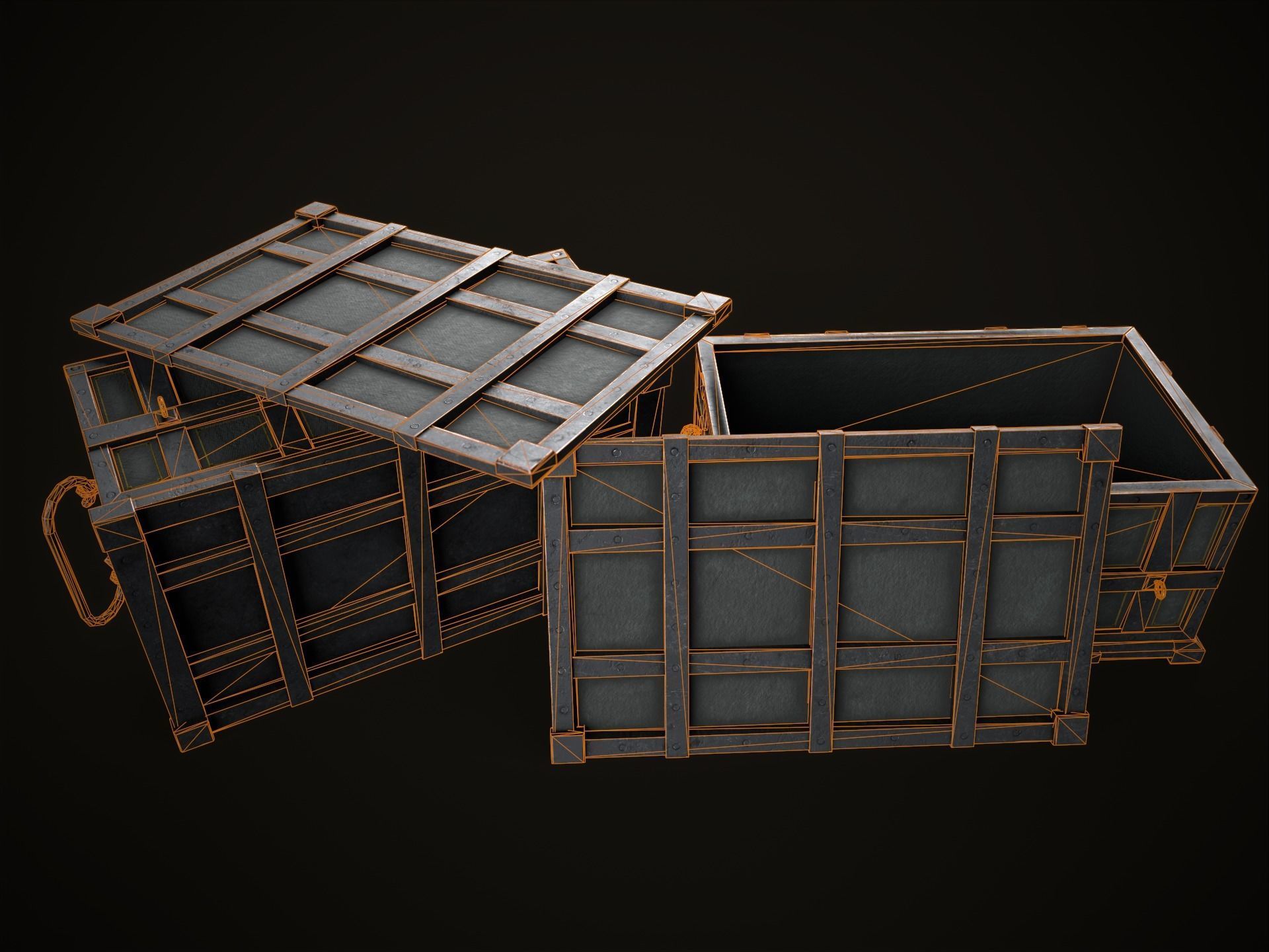 Game Ready Metal Crate with Lid Low-poly 3D model_10