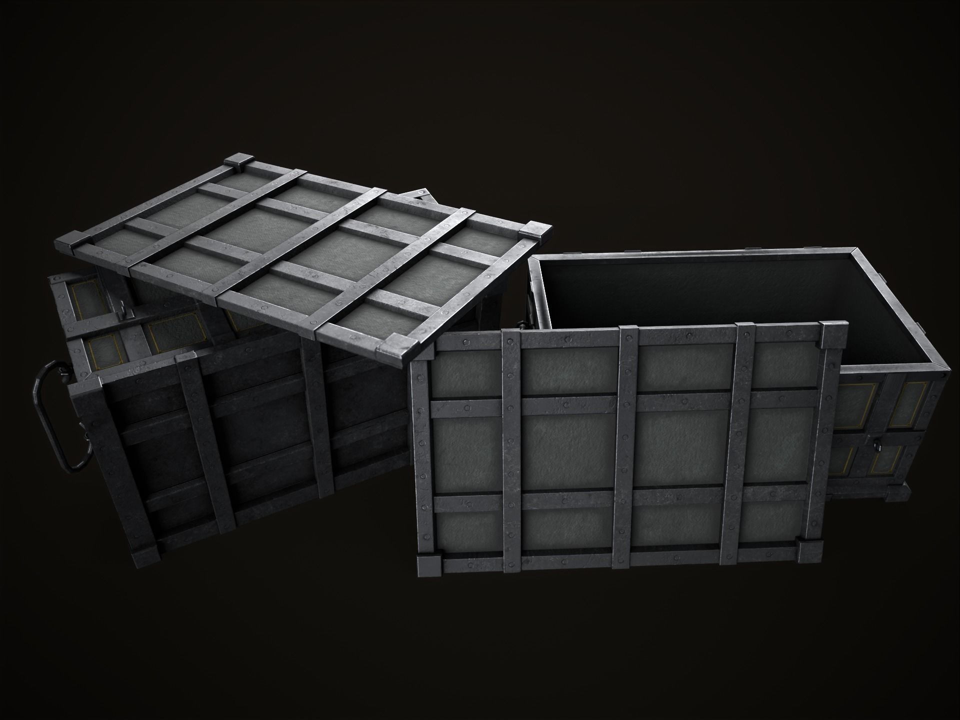 Game Ready Metal Crate with Lid Low-poly 3D model_9