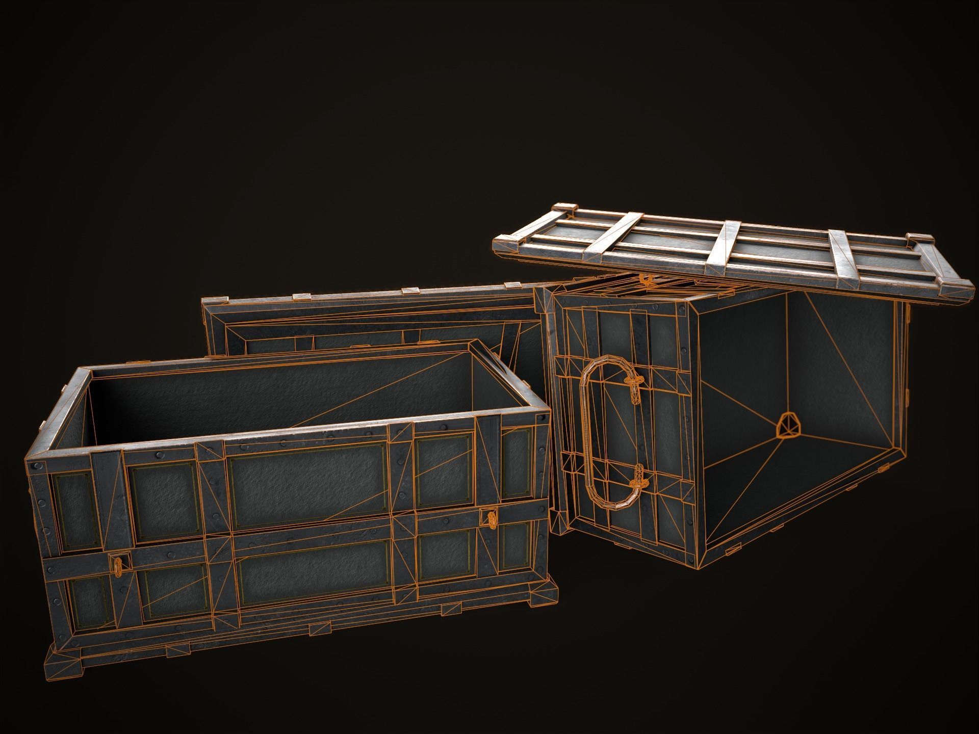 Game Ready Metal Crate with Lid Low-poly 3D model_2