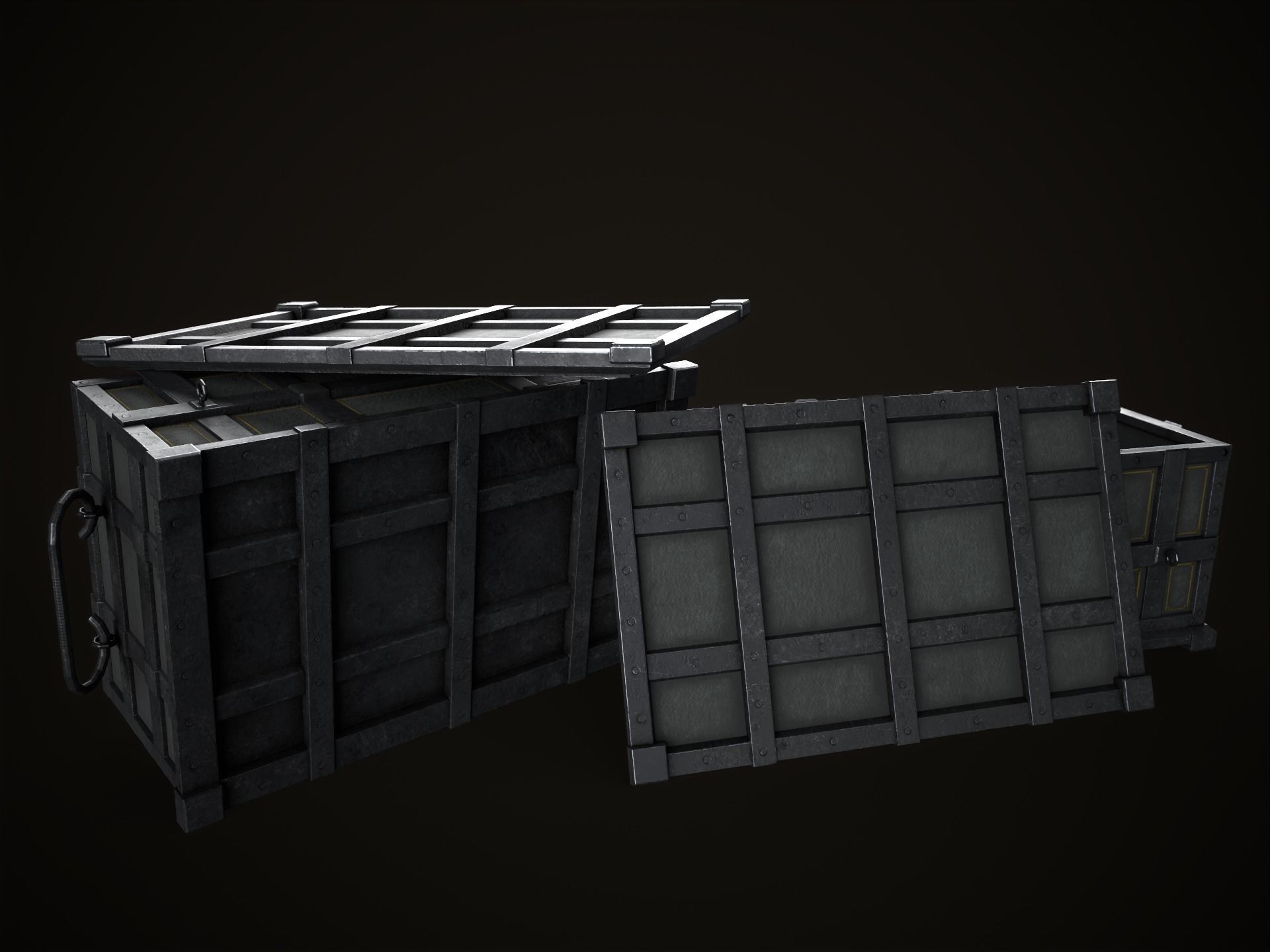 Game Ready Metal Crate with Lid Low-poly 3D model_3