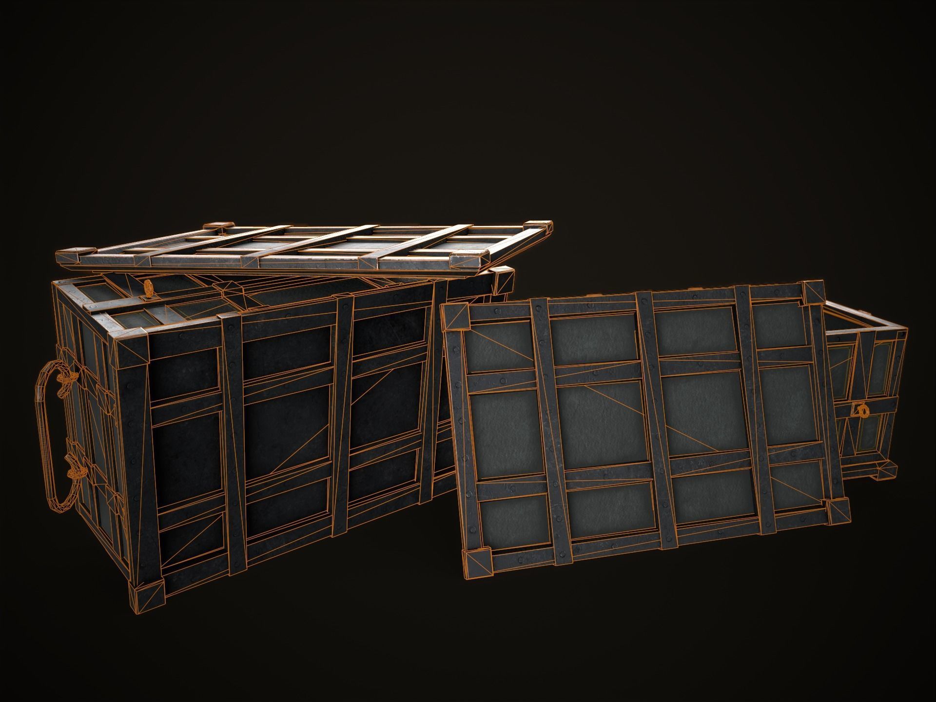 Game Ready Metal Crate with Lid Low-poly 3D model_4