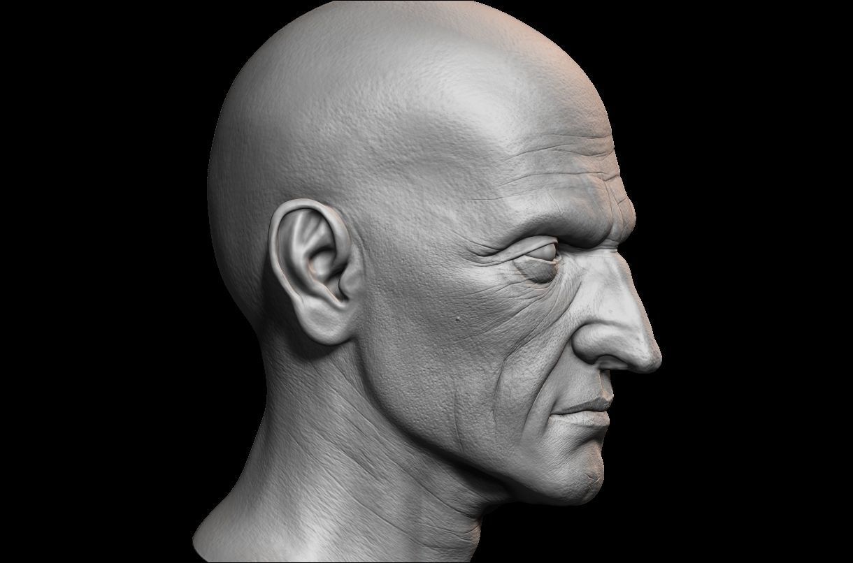 High detailed old guy face with UV and low poly Low-poly 3D model_3
