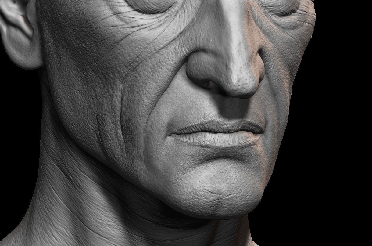 High detailed old guy face with UV and low poly Low-poly 3D model_4