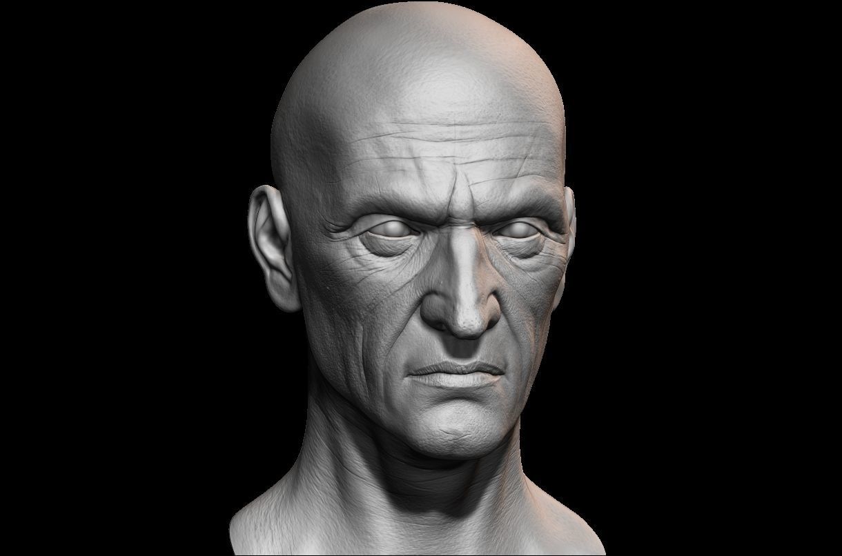 High detailed old guy face with UV and low poly Low-poly 3D model_1